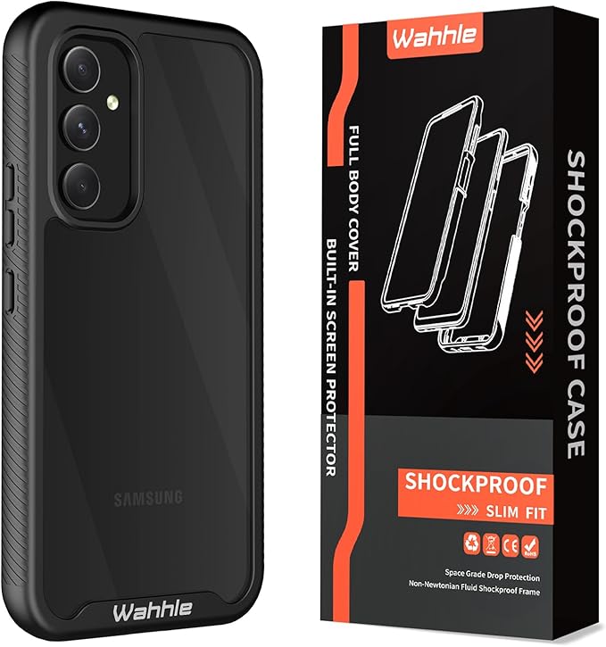 wahhle Compatible with Samsung Galaxy A54 Case, Built in Screen Protector Full Body Shockproof Slim Fit Bumper Protective Phone Cover for Samsung A54 5G Men Women-Black/Clear
