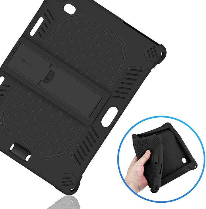 DETUOSI Case for YELLYOUTH 10.1 Tablet, Soft Silicone Lightweight Case Compatible with Dragon Touch Notepad K10, ZONKO 10.1, Beyond Tab 10.1, with Stylus Pen and Shoulder Strap, Black