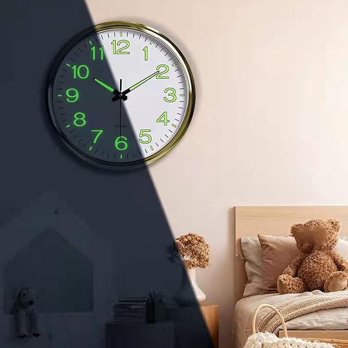 Wall Clock with Glow in The Dark Hands Large Numeral Wall Clock for Elderly and Visually Impaired Glowing Silent Wall Clock Luminous Easy to Read Minimalistic Design for Bedroom Living Room