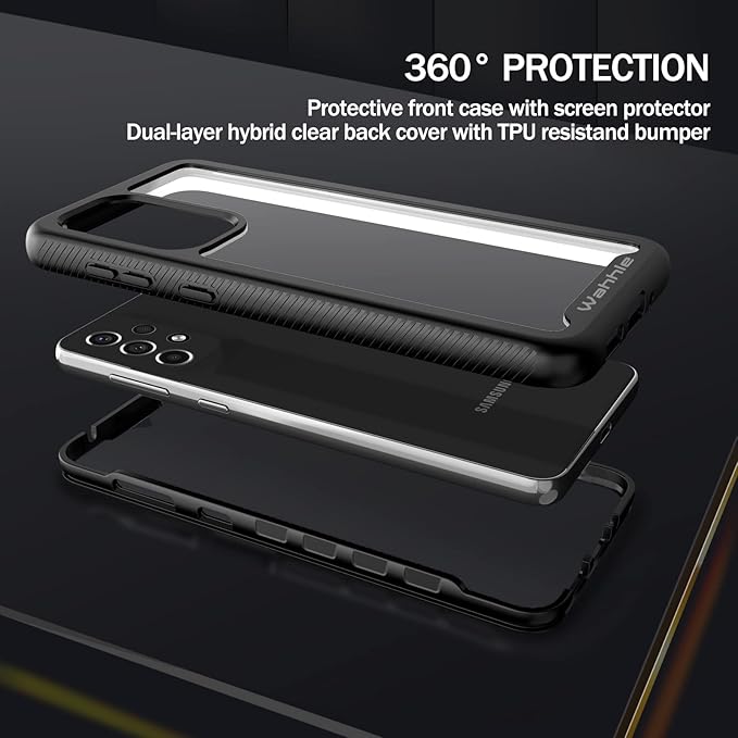 wahhle Compatible with Samsung Galaxy A33 5G Case, Full-Body Protection Phone Cover with Screen Protector Shockproof TPU Bumper Cases-Black/Clear