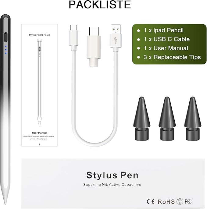 HATOKU Stylus Pen for iPad 2018-2026, 15 Mins Fast Charging Pencil 1st Gen with Tilt & Palm Rejection Digital Pens Stylus for iPad 6-11, Air 3/4/5/M2/M3, Mini 5/6/7, Pro 11"/12.9"/M4 M5 (Black White)