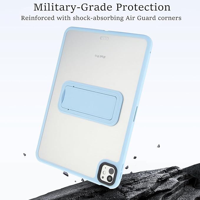 Dteck for iPad Pro 11-inch (M4/M5) 2024/2025 Release Thin Clear Case with Foldable Kickstand, Slim Fit and Lightweight, Scratch Resistant Protective Simple Transparent Tablet Back Cover Shell, Blue