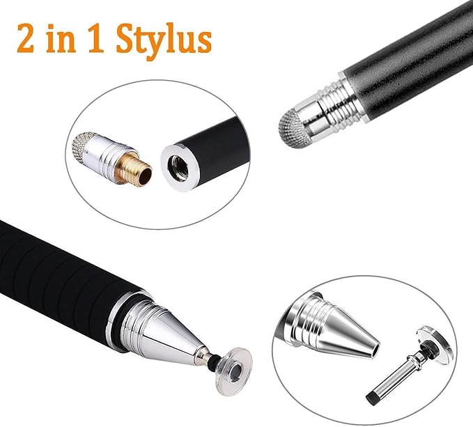Mixoo Universal Stylus Pen for Touchscreen iPhone iPad Android Tablet Apple Kindle Switch Chromebook Galaxy All Touch Screens, Disc & Fiber Tip 2 in 1 Stylus Pens for Touch Screens (6 Black)