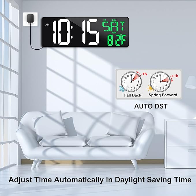 17 Inch Large Digital Wall Clock with Remote Control, Automatic Brightness Dimmer Digital Wall Clock Large Display with Day/Date/Temperature, Snooze, Count Up & Down Timer for Living Room, Office, Gym