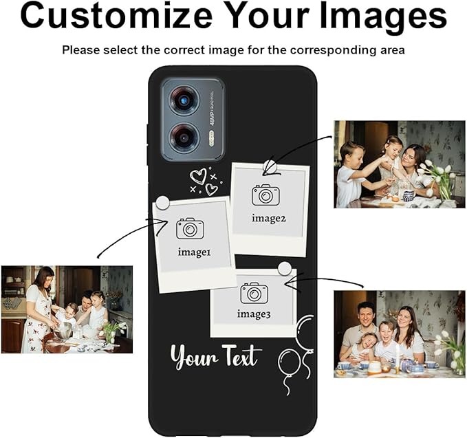 Custom Multi Photos Case for Motorola Moto G 5G 2023-6.5 inch, Personalized Gift for Men Women, Customized Collage Text Picture Phone Cover, Soft Rubber Shockproof Protective Case, Black
