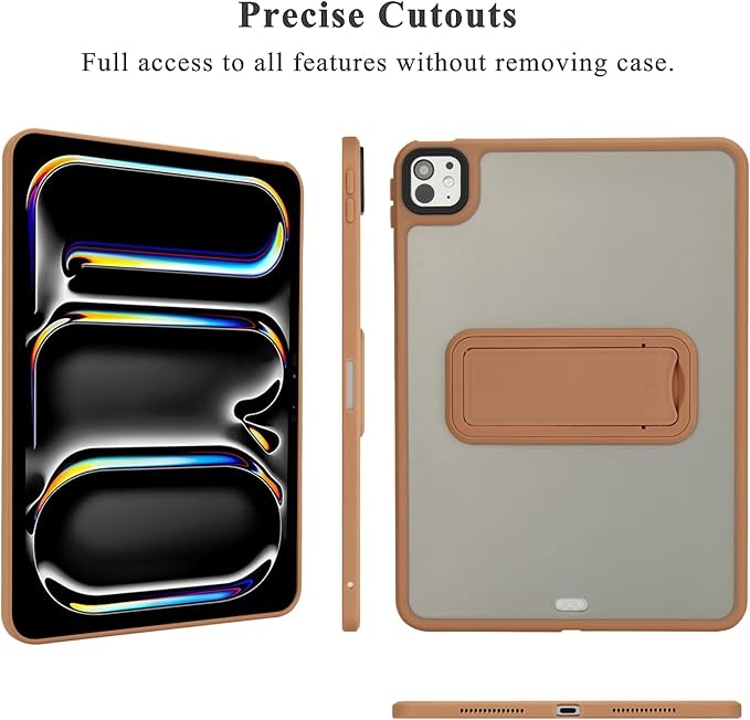Dteck for iPad Pro 13-inch (M4/M5) 2024/2025 Release Clear Case with Foldable Kickstand, Screen Protector Film, Stylus, Slim Fit Lightweight Protective Thin Transparent Tablet Back Cover Shell, Brown
