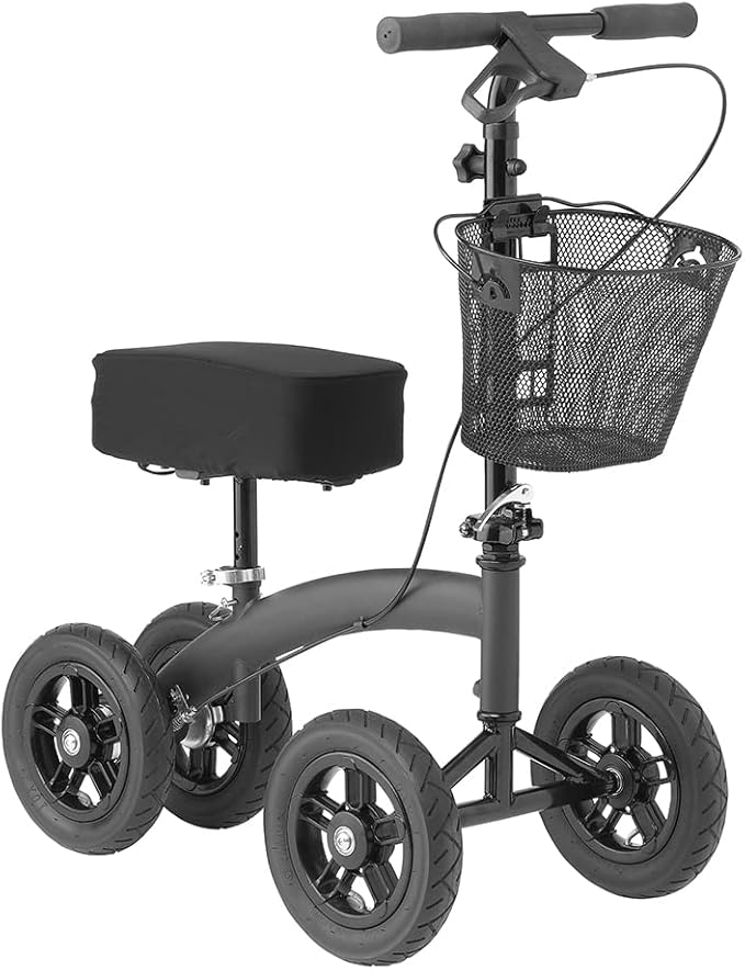 Medline Junior All-Terrain Knee Walker 10” Pneumatic Tires, 350 lbs. Capacity, Black — for Kids and Youth with Leg & Foot Injuries, Crutches Alternative, 1 Ct.