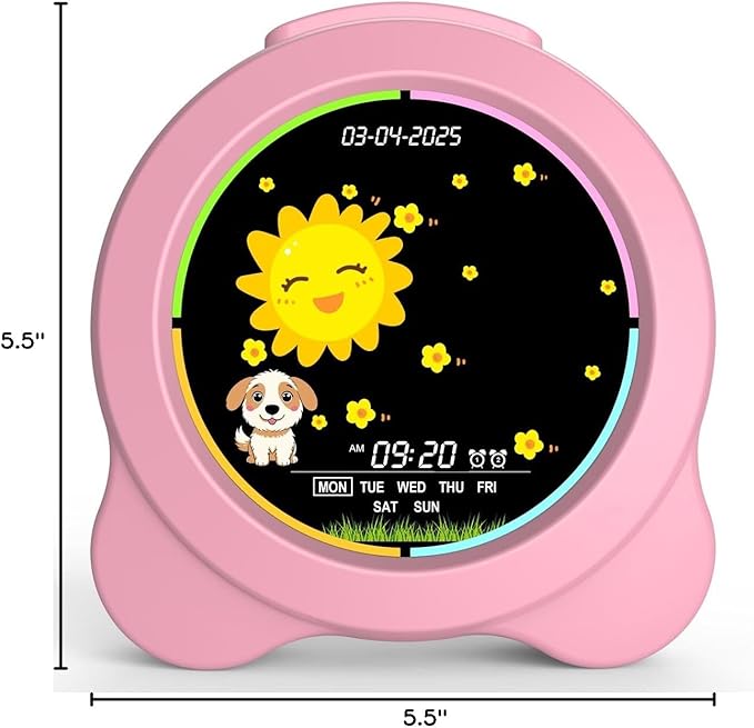 Kids Alarm Clock Sun & Moon LED Display with Day & Date OK to Wake Clock with Night Light for Kids Children's Sleep Trainer Gift for Boy and Girls (Pink)