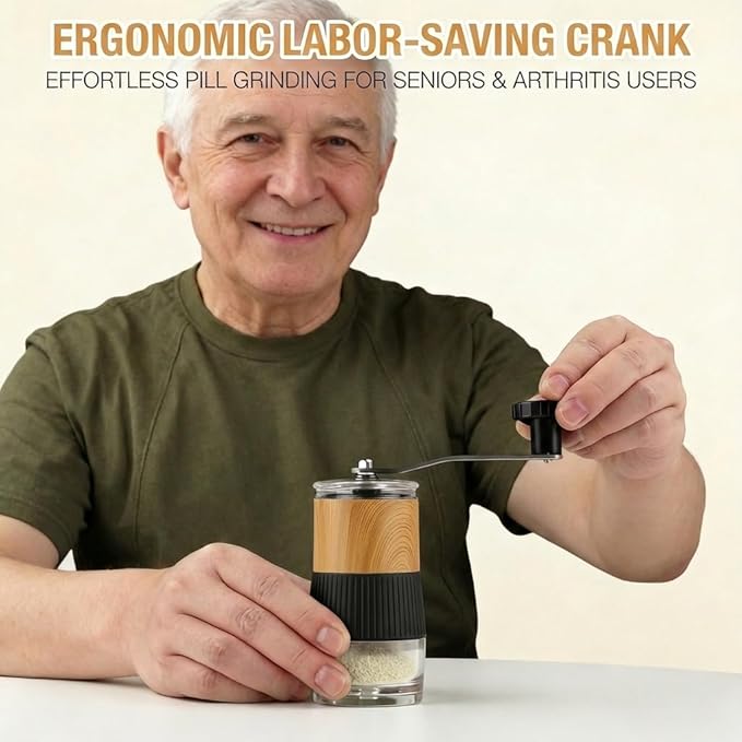 Small Portable Pill Crusher Grinder with Ergonomic Crank Handle for Seniors and Pets