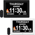 Black+White Set - 10.1'' Dementia Clock for Seniors (2-Pack), Large Digital Display with Date/Time/Day, for Elderly/Alzheimer's, HD 1280*800, 10 Reminders & 6 Alarms, Auto Dimming, Remote Control