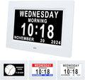 Johnziny 7 Inch Digital Clock with Day and Date for Elderly Large Display for Elderly Dementia Clock Customizable Alarms, 12 Alarms,4 Colors Display Digital Calendar Alarm Clock (White)