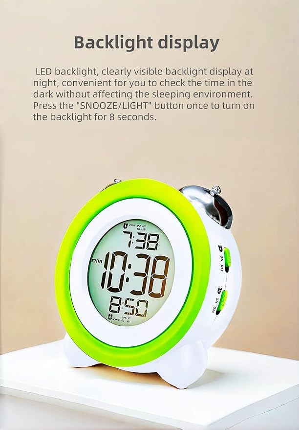 Super Loud Alarm Clock, Twin Bell Battery Operated with Snooze Function, Silent Mode, Backlight Display, Date and Week Calendar, Retro Ringing Design, Suitable for Home Office (Orange)