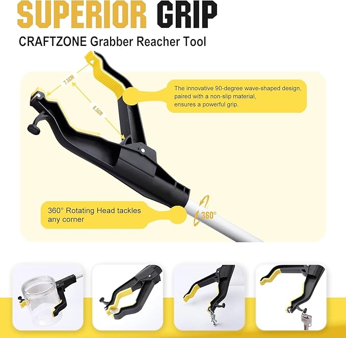 32" Grabber Reacher Tool,2-Pack Foldable Reacher Grabber Pickup Tool with Shoehorn,Trash Picker Upper Grabber,Bend-Free Gifts for Seniors,Extra Long Reaching Assist Tool with Rotating Jaw(Yellow)