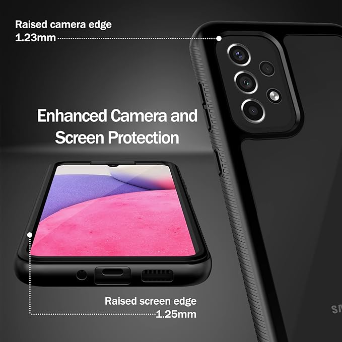 wahhle Compatible with Samsung Galaxy A33 5G Case, Full-Body Protection Phone Cover with Screen Protector Shockproof TPU Bumper Cases-Black/Clear