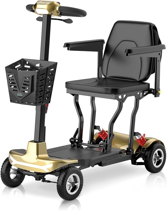 Mobility Scooter for Adults, Seniors - 37.5 lbs Ultra Lightweight Folding Mobility Scooters for Seniors Airport Approved, All Terrain 4 Wheel Motorized Scooter for Travel, 275 lbs Capacity, Gold