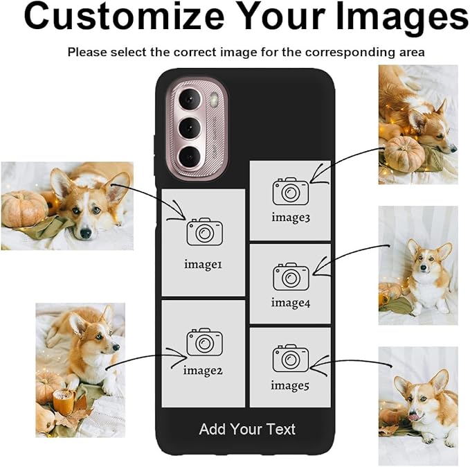 Personalized Picture Case for Motorola Moto G Stylus 5G 2022 Customized Name Initials Phone Cover, Custom Multi-Picture Collage Shock-Resistant Soft Protective TPU Case, Gifts for Mother's Day, Black