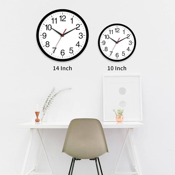 Rohioue Wall Clock Modern 10 Inch Black Battery Operated Silent Non Ticking Analog for Living Room Office Home Bedroom Kitchen Bathroom