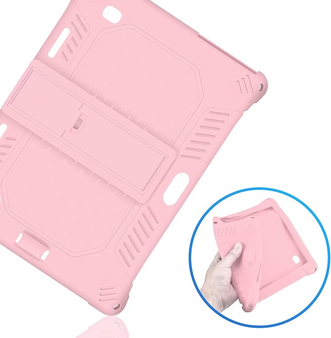 DETUOSI Case for YELLYOUTH 10.1 Tablet, Soft Silicone Lightweight Case Compatible with Dragon Touch Notepad K10, ZONKO 10.1, Beyond Tab 10.1, with Stylus Pen and Shoulder Strap, Light Pink