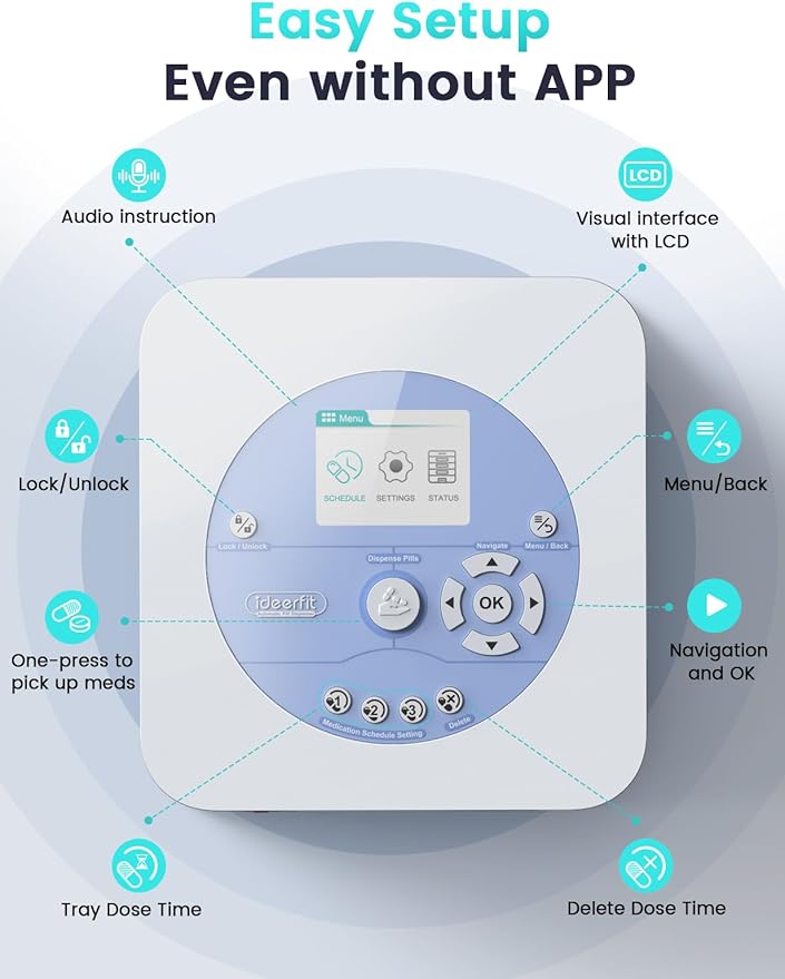 84-Day Automatic Pill Dispenser 6-Tray LCD Display Digital Lock Sound Light Alerts for Seniors