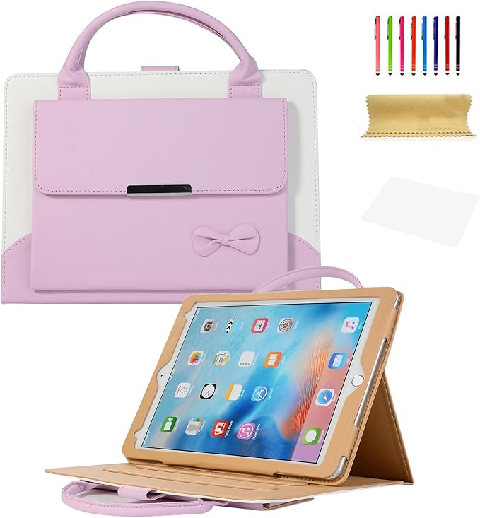 Dteck for iPad mini (A17 Pro/6th Generation) 8.3" Folio Case with Handle/Front Pocket, Auto Sleep Wake/Adjustable Stand Angles, Lightweight PU Leather Cover with Stylus/Screen Protector Film, Purple