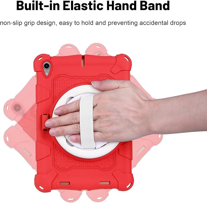 Dteck for iPad mini A17 Pro/iPad mini 6th Generation Back Cover 8.3" 2024/2021 Release, Durable Lightweight Silicone Case with Rotate Kickstand/Handle, Shoulder Strap/Screen Protector Included, Red