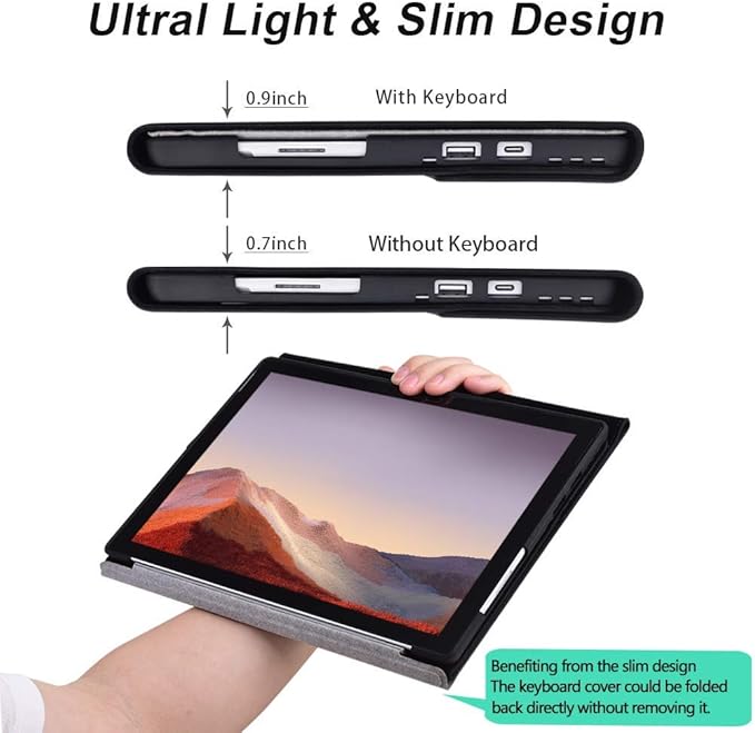 Case for Surface Pro 7 Plus/Pro 7 / Pro 6 / Pro 5 / Pro 4 with Stylus Holder, Multiple Angle Polyester Slim Lightweight Cover, Compatible with Type Cover Keyboard
