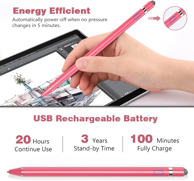 TiMOVO Stylus Pen for iPad 11th/10th/9th/8th/7th Generation, 20Hrs Work Palm Rejection iPad Pen Compatible with iPad Air 11"/13"(M3/M2)/5th/4th, Mini 6th/5th High Precise iPad Pencil 1st Gen, Pink