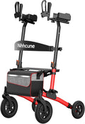 Nihhcune Upright Shopping Cart for Seniors & Adults, All-Terrain Rolling Cart with Padded Seat & Backrest, Heavy Duty Compact Folding Utility Cart with Big Wheels and Adjustable Handle, 300lb Capacity