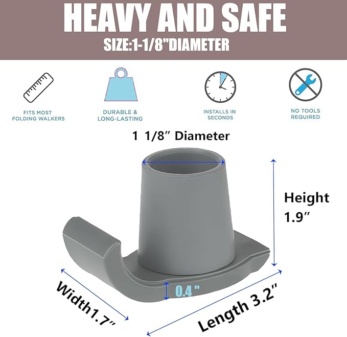 2 Pcs Walker Glide Skis, Universal Fit Walker ski Glides, Heavy Duty Rubber Walker Glides Walker Feet Replacement(Grey)