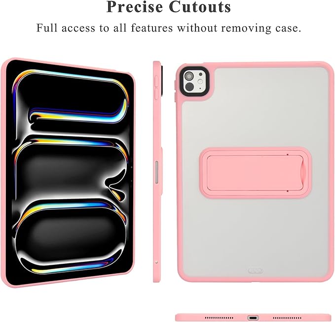 Dteck for iPad Pro 13-inch (M4/M5) 2024/2025 Release Clear Case with Foldable Kickstand, Screen Protector Film, Stylus, Slim Fit Lightweight Protective Thin Transparent Tablet Back Cover Shell, Pink