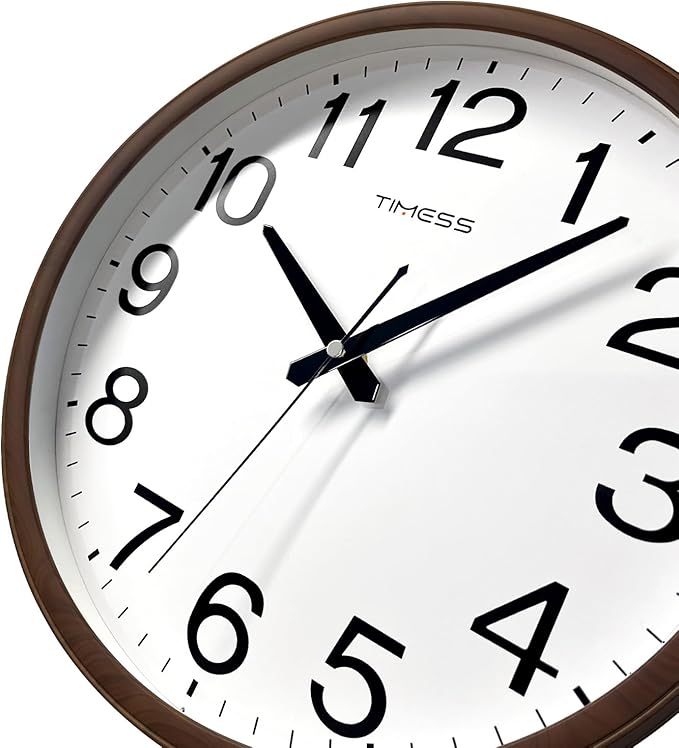 TIMESS Wall Clock, Classic Wood Style Finish, 18 Inch Non-Ticking Silent Battery Operated Analog Clock, Ideal Retro Decor for Home, Bedroom, Living Room, Kitchen, Bathroom, Office(Wood Brown)