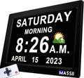 Upgraded 11.5" Large Clock with Voice Talking Date and Time, 27 Alarms Custom Reminders, Sleep Trainer, Large Number, Auto DST, 10 Levels Night Dimmer, Digital Calendar Clock for Elderly, with Remote