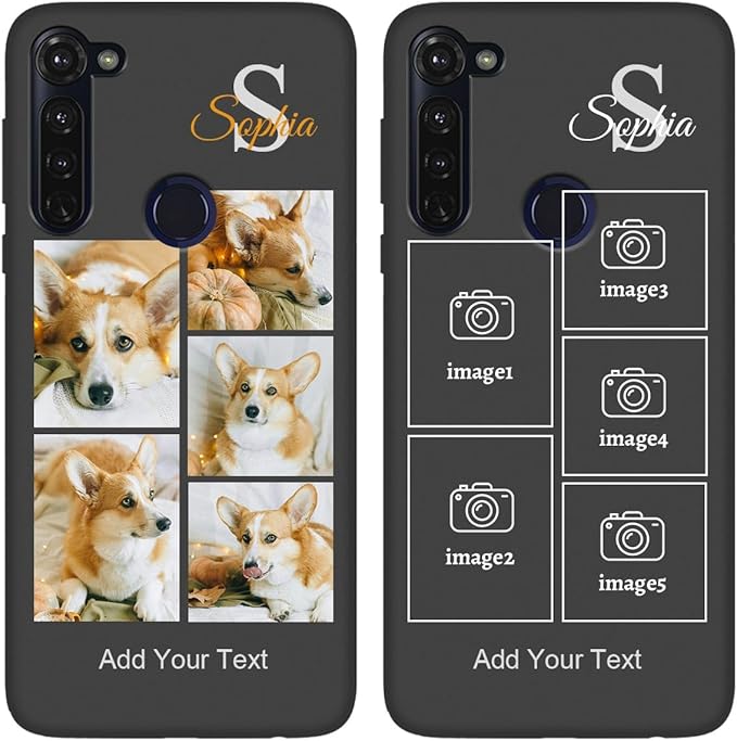 Styletify Personalized Picture Case for Motorola Moto G Pro Customized Name Initials Phone Cover, Custom Multi-Picture Collage Shock-Resistant Soft Protective TPU Case, Gifts for Mother's Day, Black