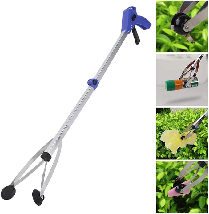 31.5in Grabber Reacher Tool, Foldable Reacher Grabber Pickup Tool Pick up Stick Grabber with Grip Points Trash Picker Grabber for Elderly, Seniors (Blue)