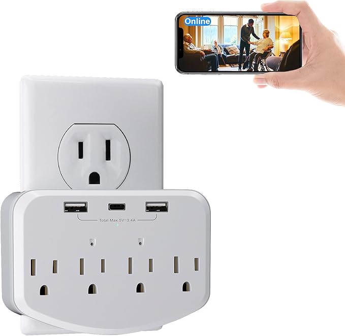 1080P WiFi Camera – Wall Outlet Cam with Motion Detection, Free SD Card Loop Recording, App Alerts, No Audio – Indoor Home Security for Baby & Pet