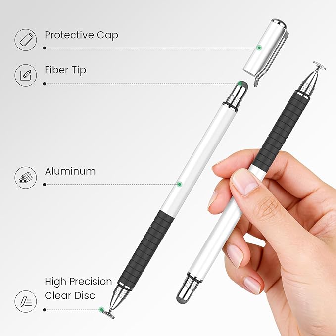 MEKO 6 Pcs Stylus Pen for Touchscreen, 2-in-1 High Sensitivity & Precision for Switch, iPad/iPhone/Samsung/Android Phones & Tablets, Skylight & More, All Touch Screen Devices(White)