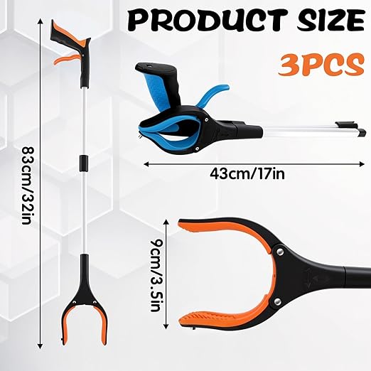 3 Pack Grabber Reacher Tool for Seniors, 32" Foldable Reacher Grabber Pickup Tool with 360° Rotating Jaw & Magnetic Tip, Lightweight Trash Picker Upper Grabbers for Garden Nabber, Litter Picker
