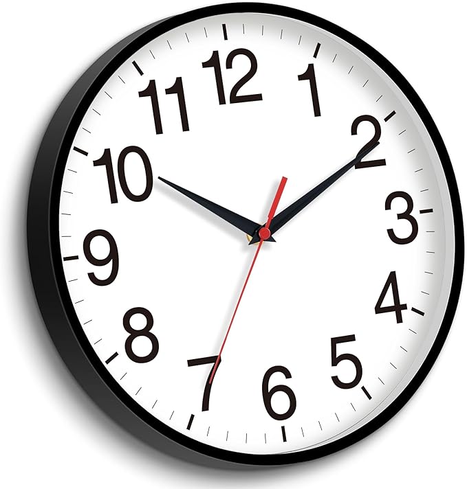 Rohioue 16 Inch Wall Clock Modern Battery Operated Silent Non Ticking Large Analog Clock for Living Room Office Home Bedroom Kitchen Bathroom(Black)