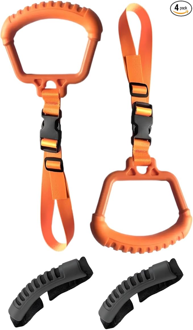 2-in-1 Car Assist Handle Kit | Adjustable Overhead & Backseat Grab Bar with Soft Rubber Grip for Added Support Entering and Exiting Vehicle (4, Orange)