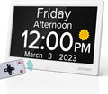 10.1 Inch Digital Alarm Clock with Date and Day of Week for Dementia Seniors, Clear Large Screen, Multiple Alarm Sets, Auto DST, Designed Specifically for Elderly - White