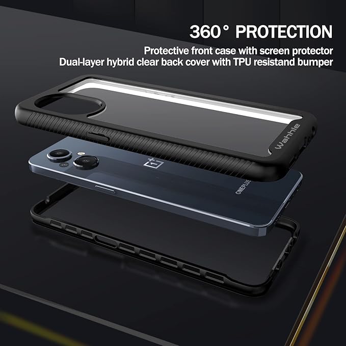 wahhle Oneplus Nord N20 5G Case, Built in Screen Protector Full Body Shockproof Slim Fit Bumper Protective Phone Cover for 1+ Nord N20 5G Men Women-Black/Clear