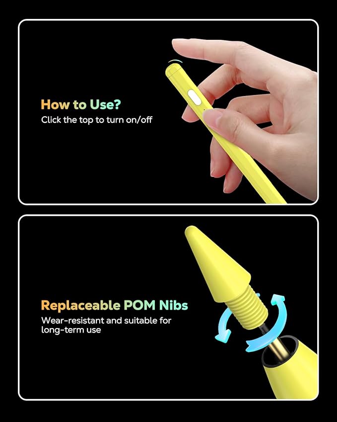 MoKo Pencil for iPad (A16) 11th 10th Gen, Stylus Pen for 2018-2025 Apple iPad 11/10/9/8/7/6/A16, Mini 7/6/5, Air M3/M2 11"/13"/5/4/3, Pro M4 13"/12.9"/11" Tilt Sensitivity, USB-C Fast Charging, Yellow