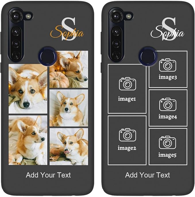 Personalized Picture Case for Motorola Moto G Stylus 2020 Customized Name Initials Phone Cover, Custom Multi-Picture Collage Shock-Resistant Soft Protective TPU Case, Gifts for Mother's Day, Black