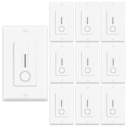 10 Pack LED Slide Dimmer Switch, Single Pole No Neutral Wire Required, 150W Max LED/CFL 600W Max Incandescent/Halogen, ETL Listed Dimmer, White