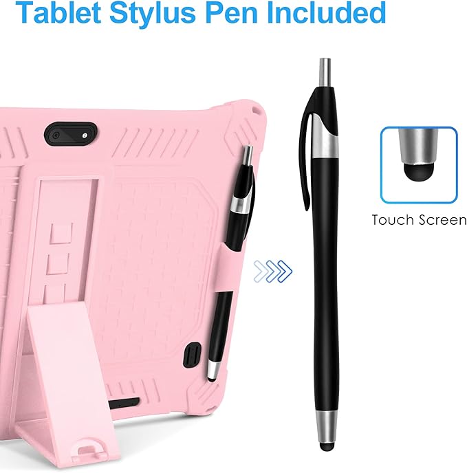 DETUOSI Case for YELLYOUTH 10.1 Tablet, Soft Silicone Lightweight Case Compatible with Dragon Touch Notepad K10, ZONKO 10.1, Beyond Tab 10.1, with Stylus Pen and Shoulder Strap, Light Pink