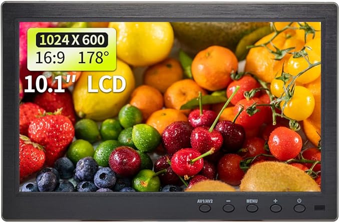 10.1 inch LCD Security Monitor & Displays, 1024 * 600 Resolution,BNC/AV Input, Built-in Dual Speakers Portable Monitor, Suitable for TV CCTV DVD CCD