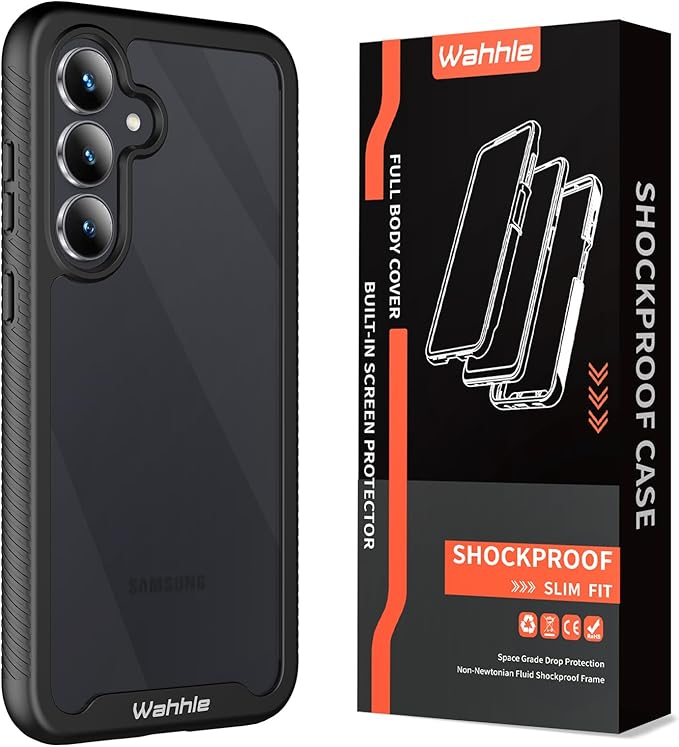 wahhle Compatible with Samsung Galaxy S25 FE Case, Built in Screen Protector Full Body Shockproof Slim Fit Bumper Protective Phone Cover for Galaxy S25 FE 5G Men Women-Black/Clear