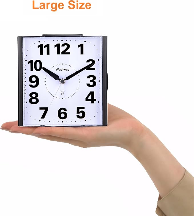 4.7" Large Analog Alarm Clock Bedroom, Battery Operated, Readable for Seniors,Lighted on Demand and Snooze, Beep Sounds, Gentle Wake, Ascending Alarm, Easy Set (Black)