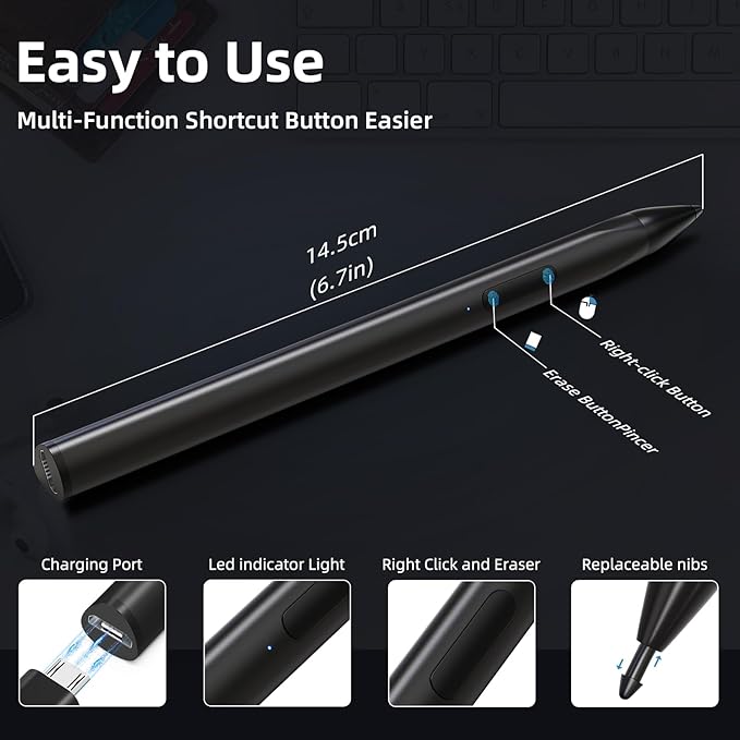 Stylus Pen for HP Envy X360 Pavilion X360 Specter X360 Spectre X2 Envy X2 Rechargeable MPP 2.0 Tilt Active Pen with 4096 Pressure Sensitivity, Palm Rejection, Triangular Pen Body Design, Black