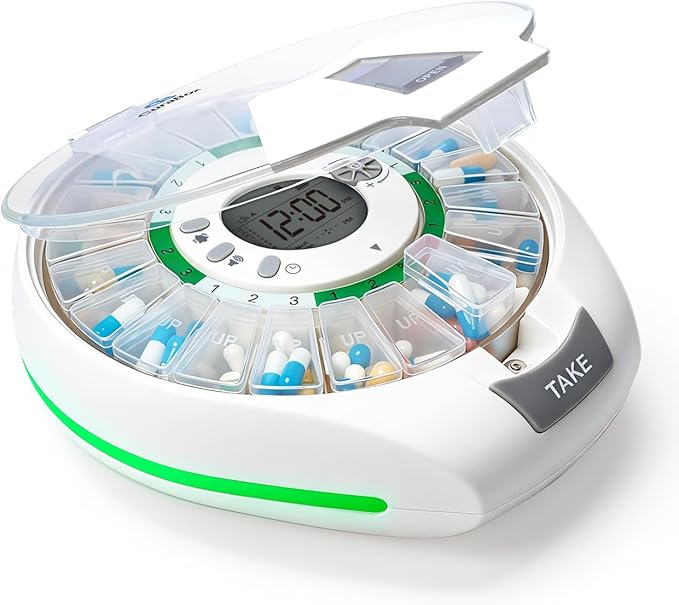 Automatic Pill Dispenser 21 Individual Pods Alarm & Light Alerts Key Lock